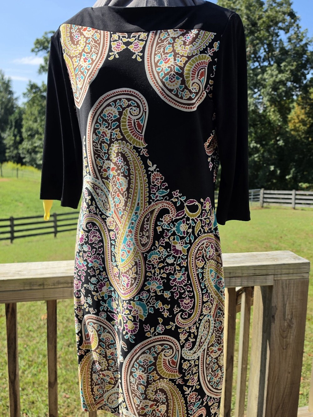Emma & Michele Black Paisley-Print Midi Dress with Multicolor Accents